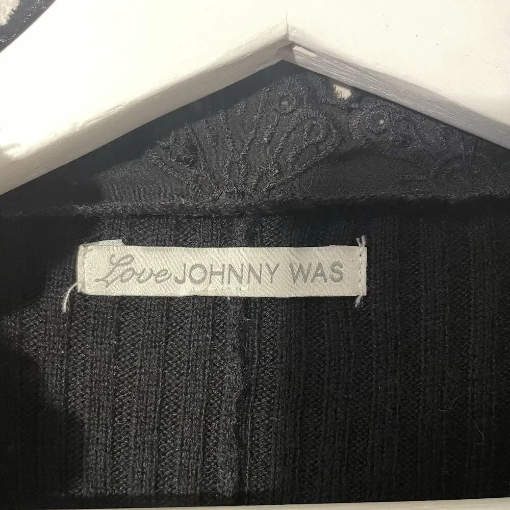 Johnny Was Love Black Cardigan Kimono Embroidered Sleeve